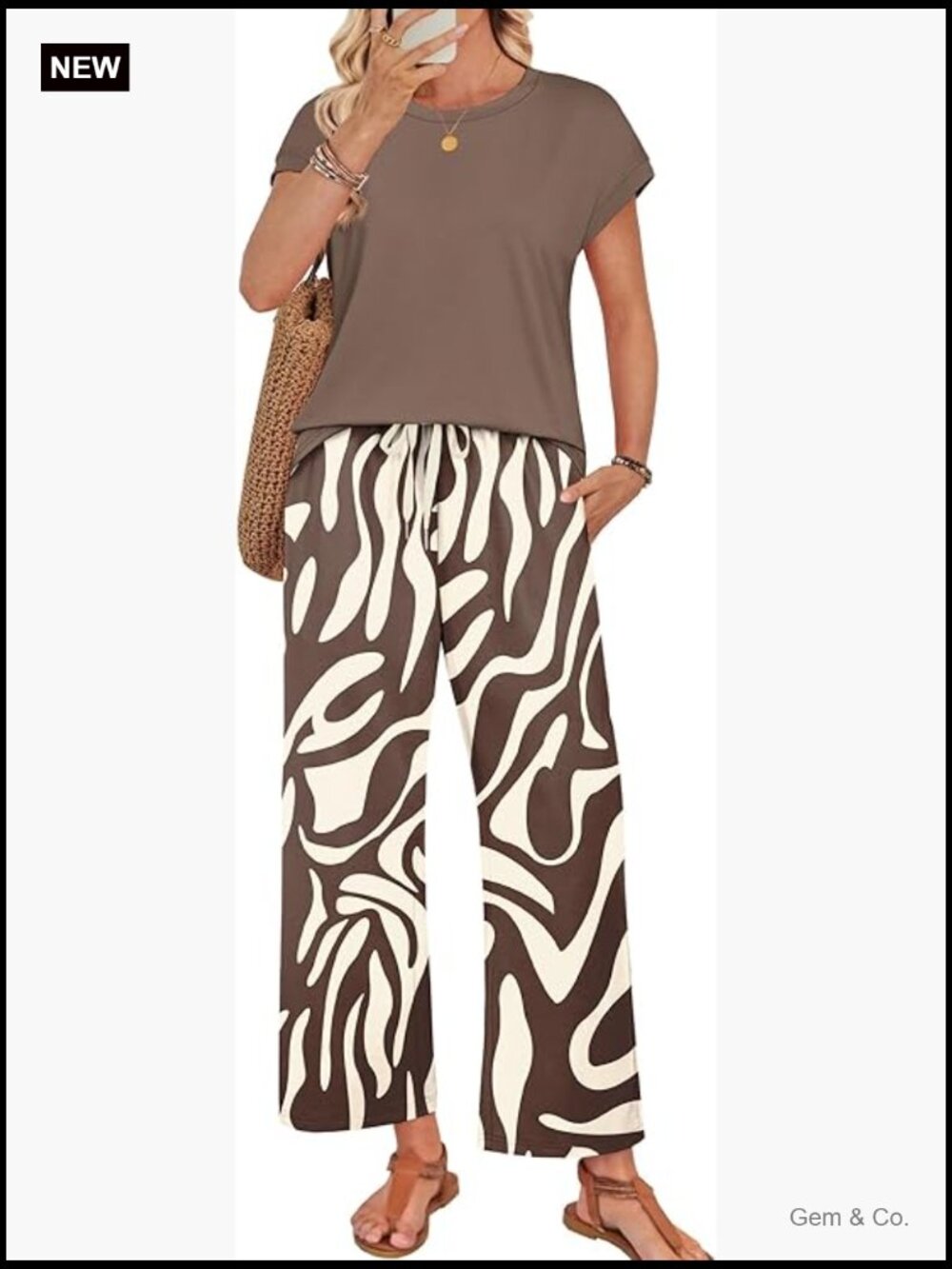 Two Piece Lounge Set with Cap Sleeve Top and Wide Leg Pants